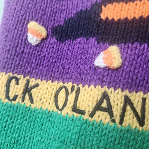 Vintage Halloween Sweater Vest XL Hand Knit Witchy Scarecrow Kitschy Teacher - Picture 7 of 11